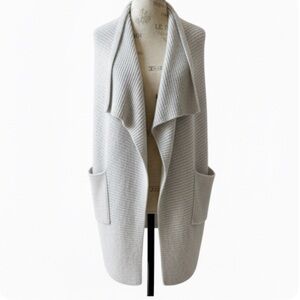 Knyt & Lynk Light Gray Tweed Cashmere Waterfall Front Sweater Vest Small EUC!